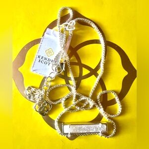 Kendra Scott Leanor Bar Pendant Necklace Iridescent White Drusy NWT w/Bag & Box
